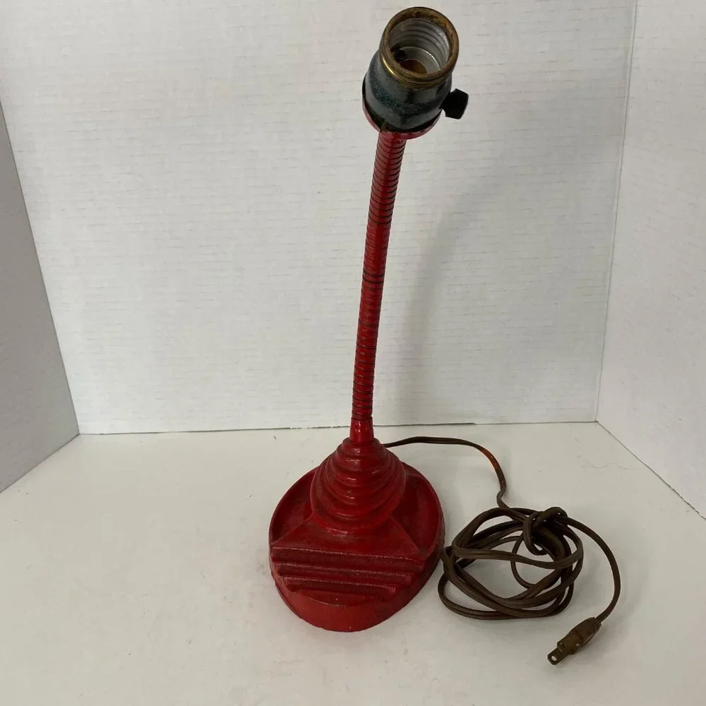 Industrial Art Deco red desk‎ lamp cast iron gooseneck no shade 13" - Picture 4 of 11